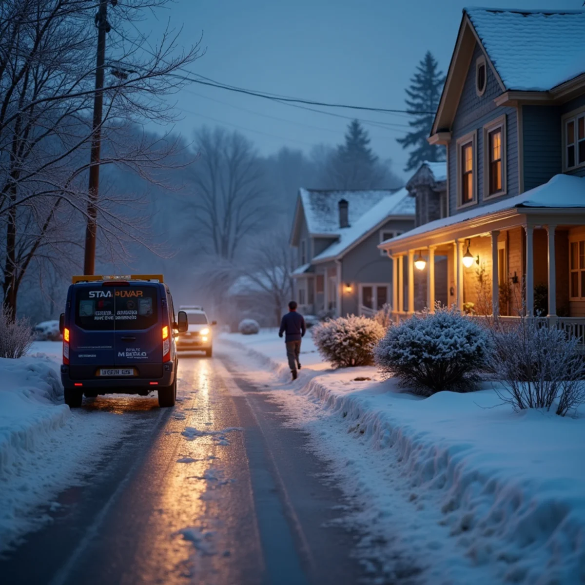 Ice-covered power lines near a Mount Joy PA home during a winter storm outage