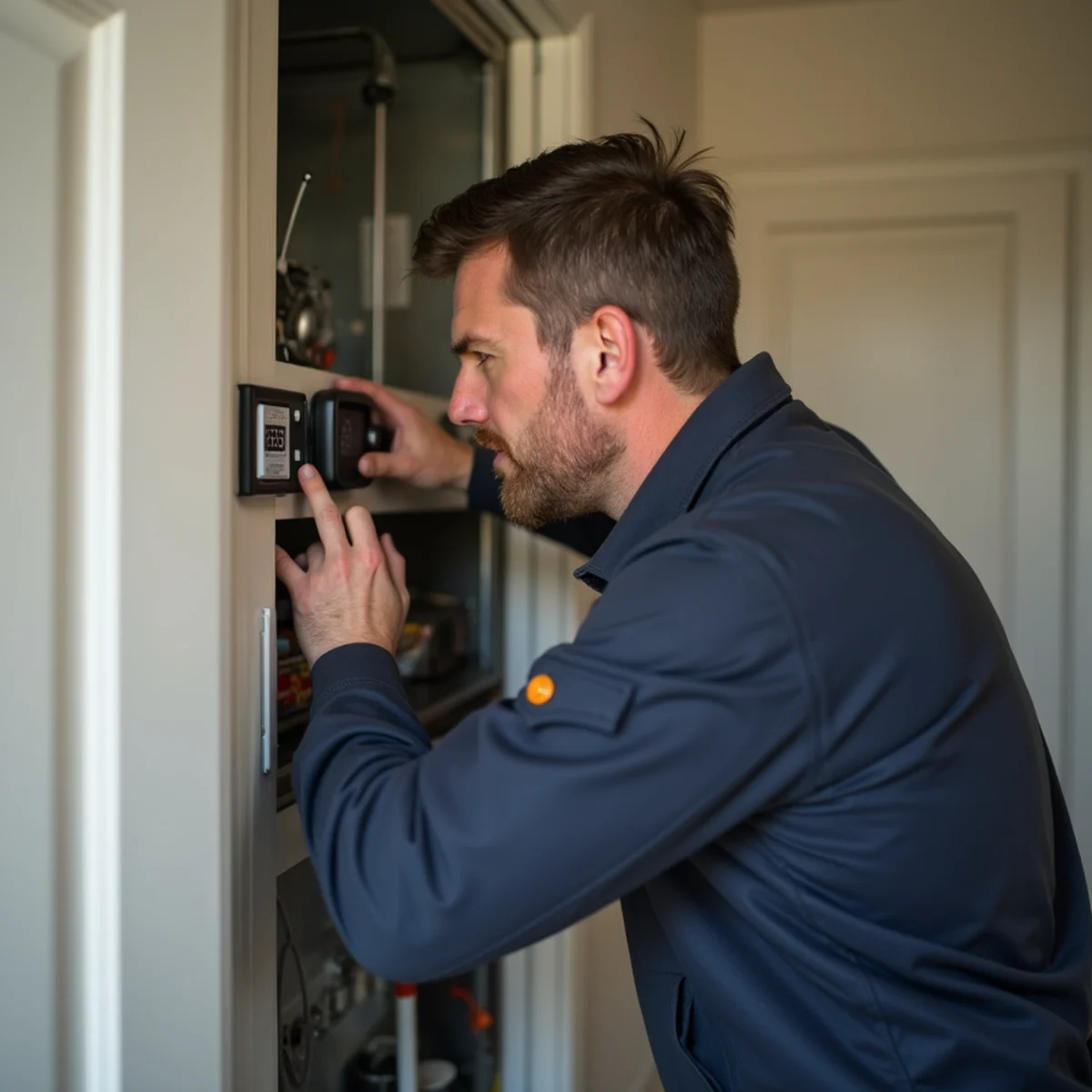 Property manager completing an HVAC turnover checklist in a vacant Mount Joy unit