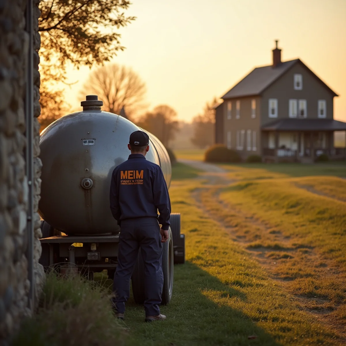 Propane tank and oil-fired furnace serving a farmhouse on a rural lane in Mount Joy Township.