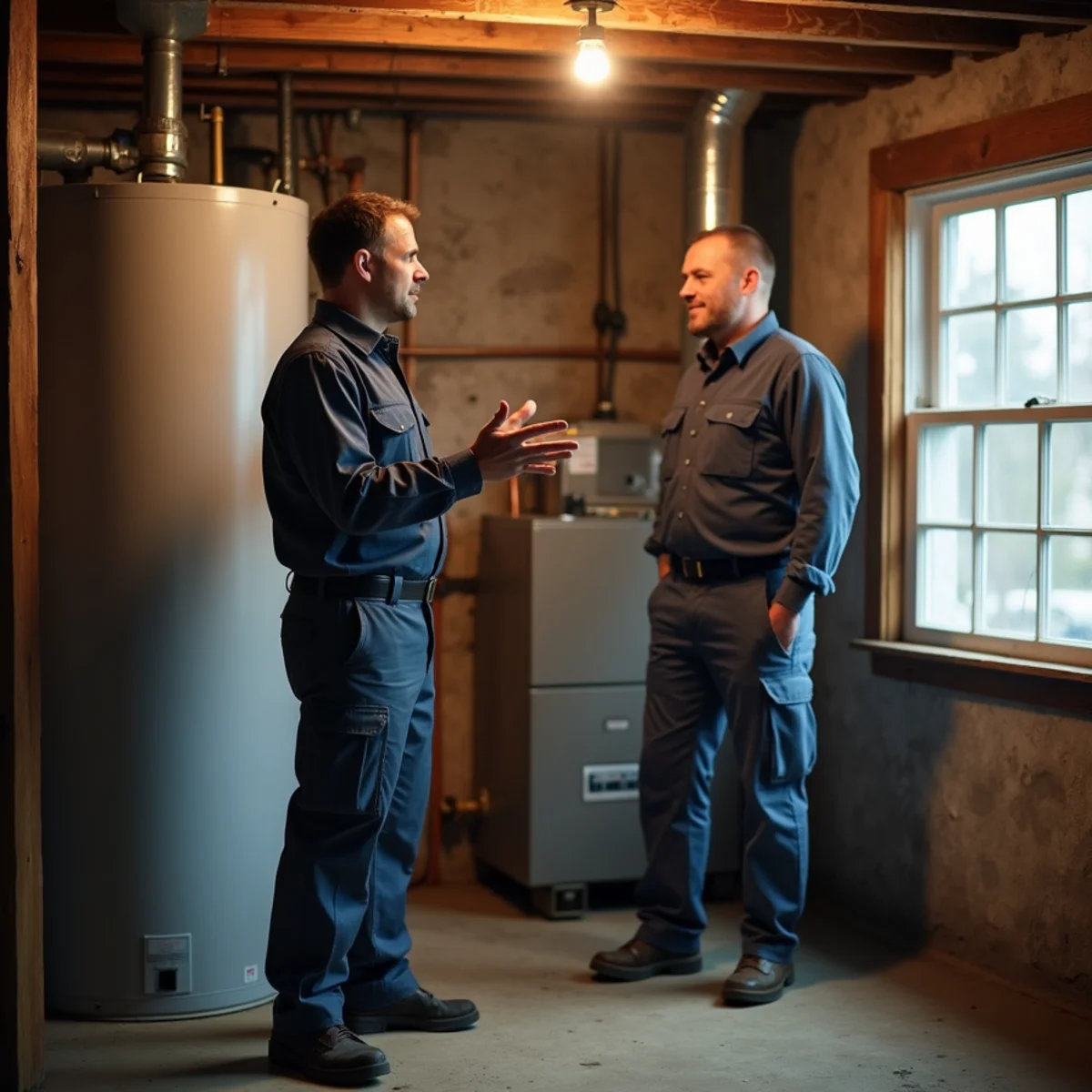 New high-efficiency gas furnace installed where an old oil furnace and tank once stood