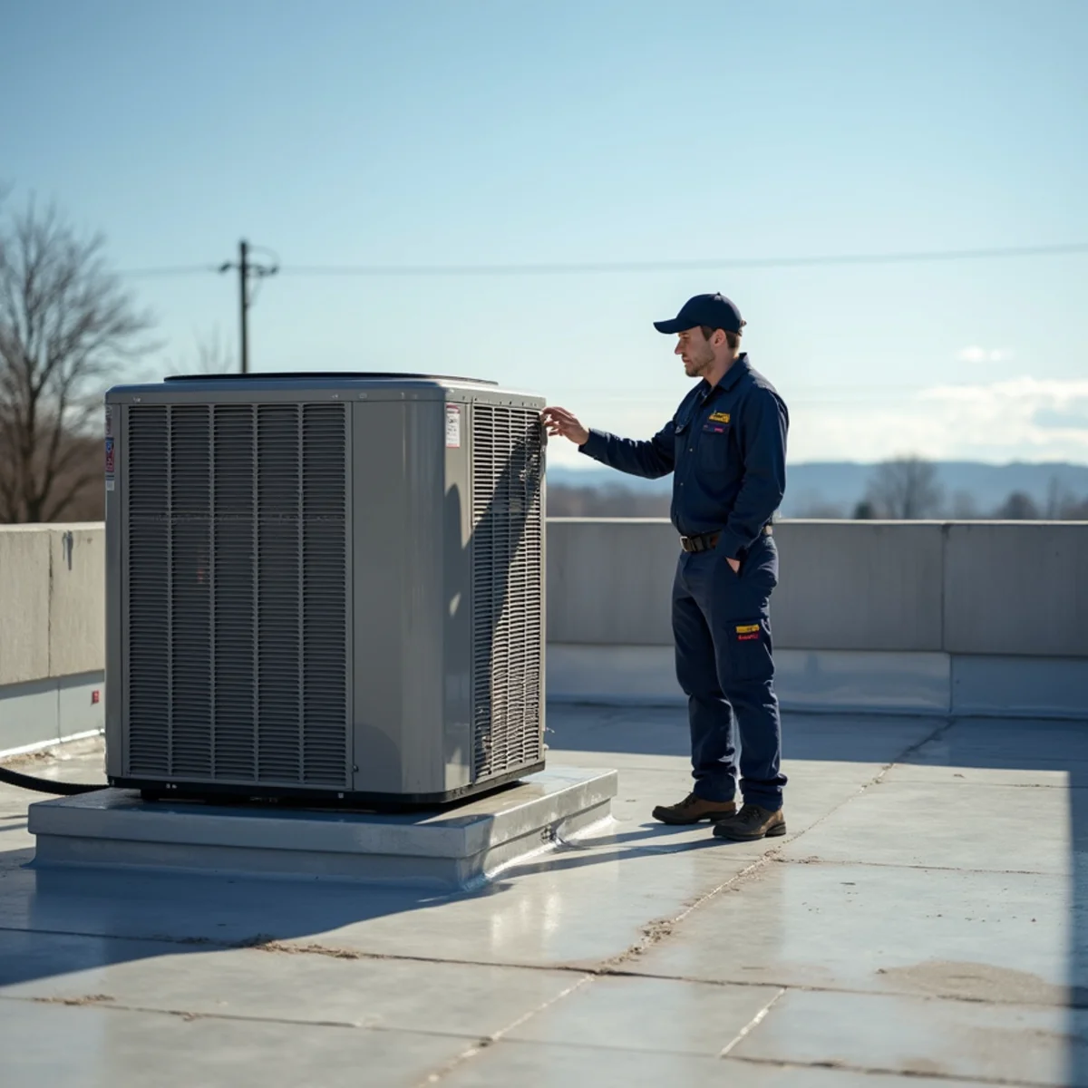 Aging commercial rooftop packaged HVAC unit on a Lancaster County building