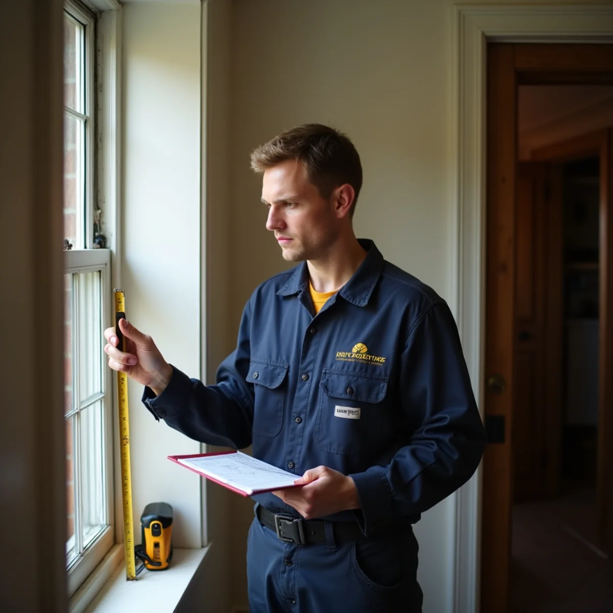 Technician performing a load calculation on a laptop inside an older Mount Joy PA brick home