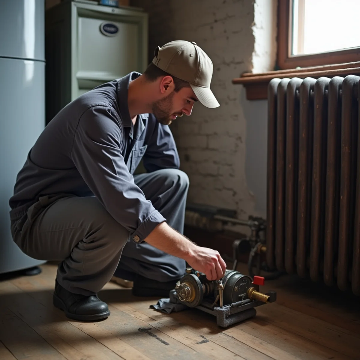 Close-up of boiler repair & service being carried out by a HVAC Mount Joy PA technician