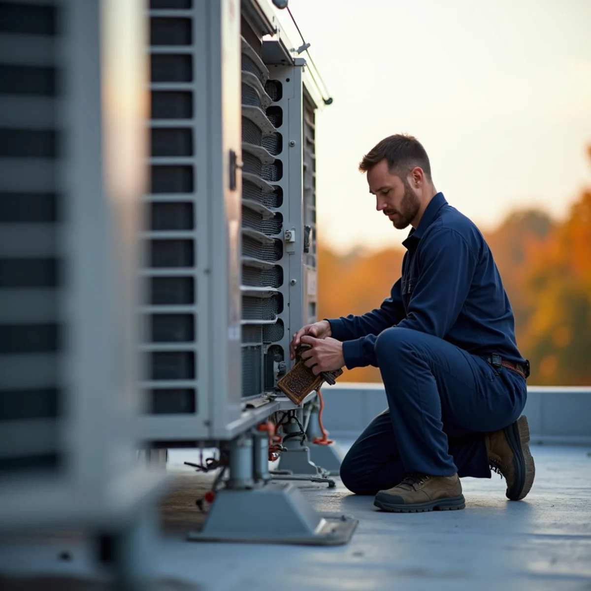 Close-up of commercial hvac services being carried out by a HVAC Mount Joy PA technician