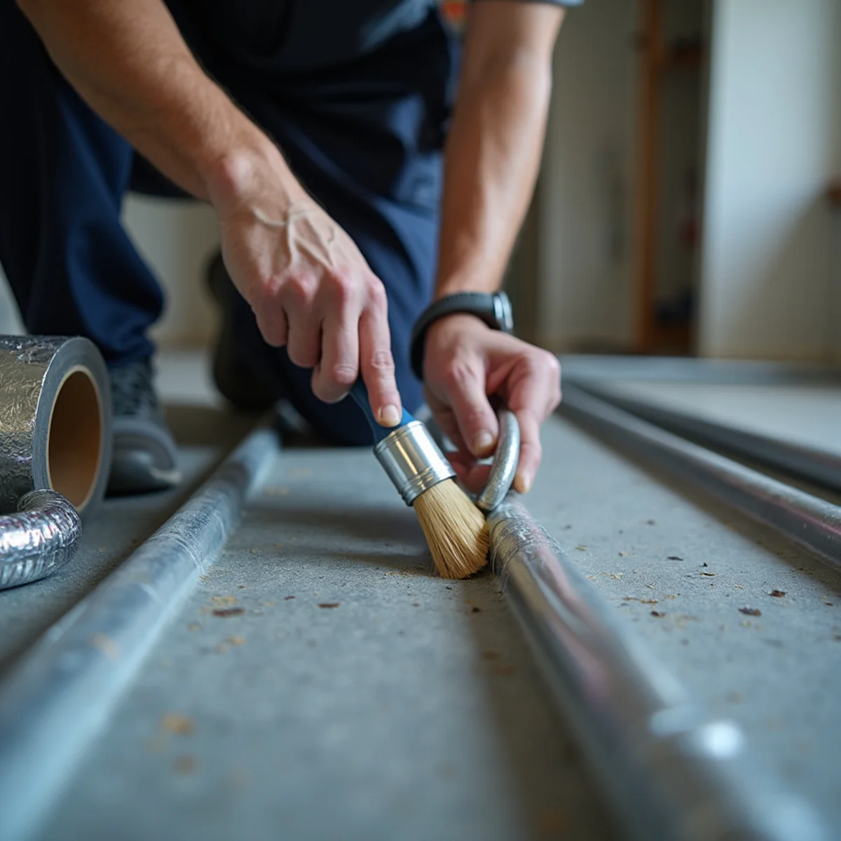 Close-up of ductwork repair & installation being carried out by a HVAC Mount Joy PA technician