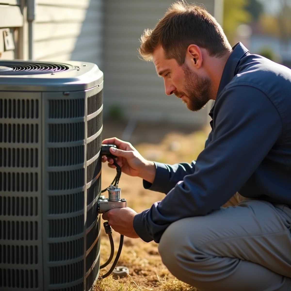 Close-up of emergency ac repair being carried out by a HVAC Mount Joy PA technician