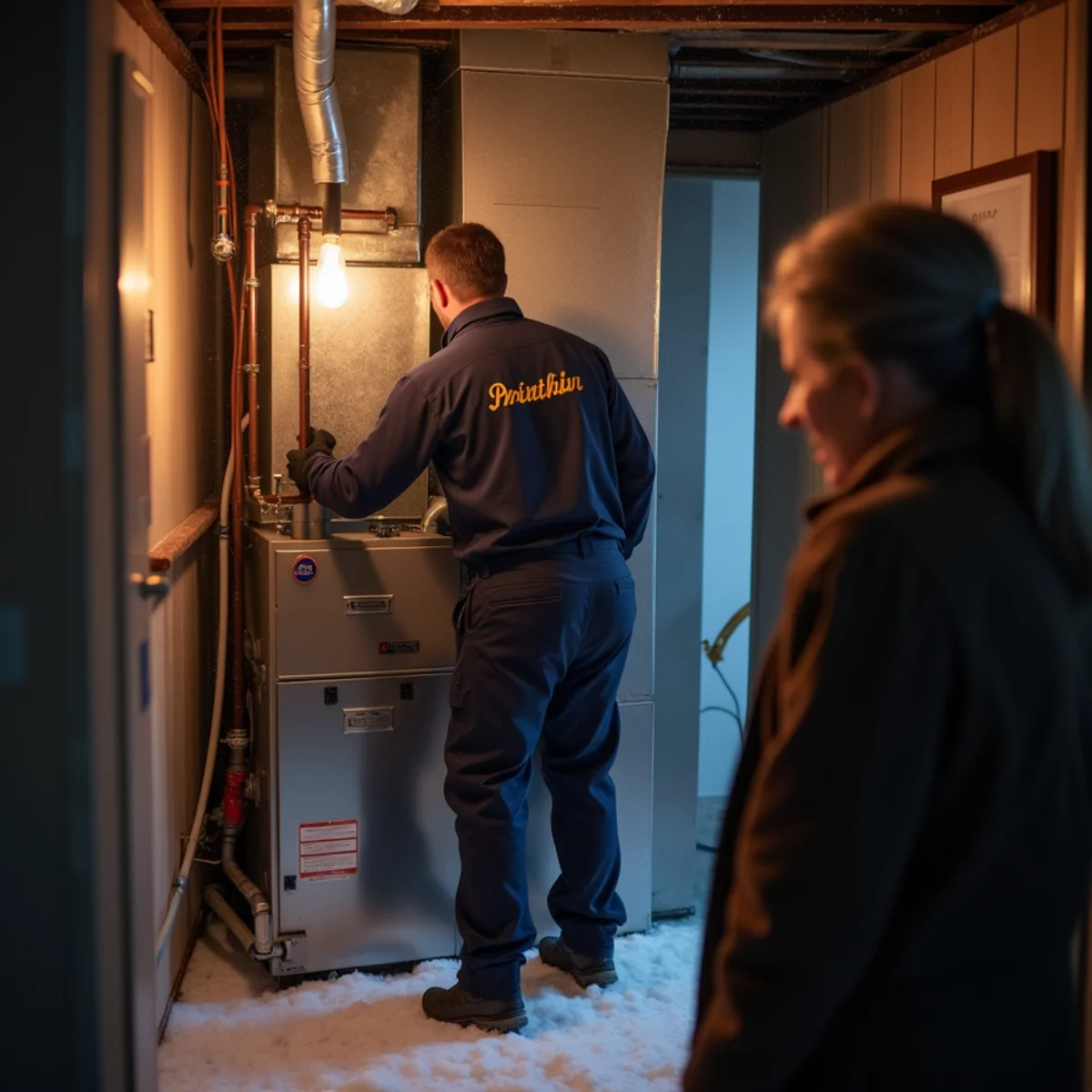 Technician making an emergency no-heat furnace repair in Mount Joy, PA