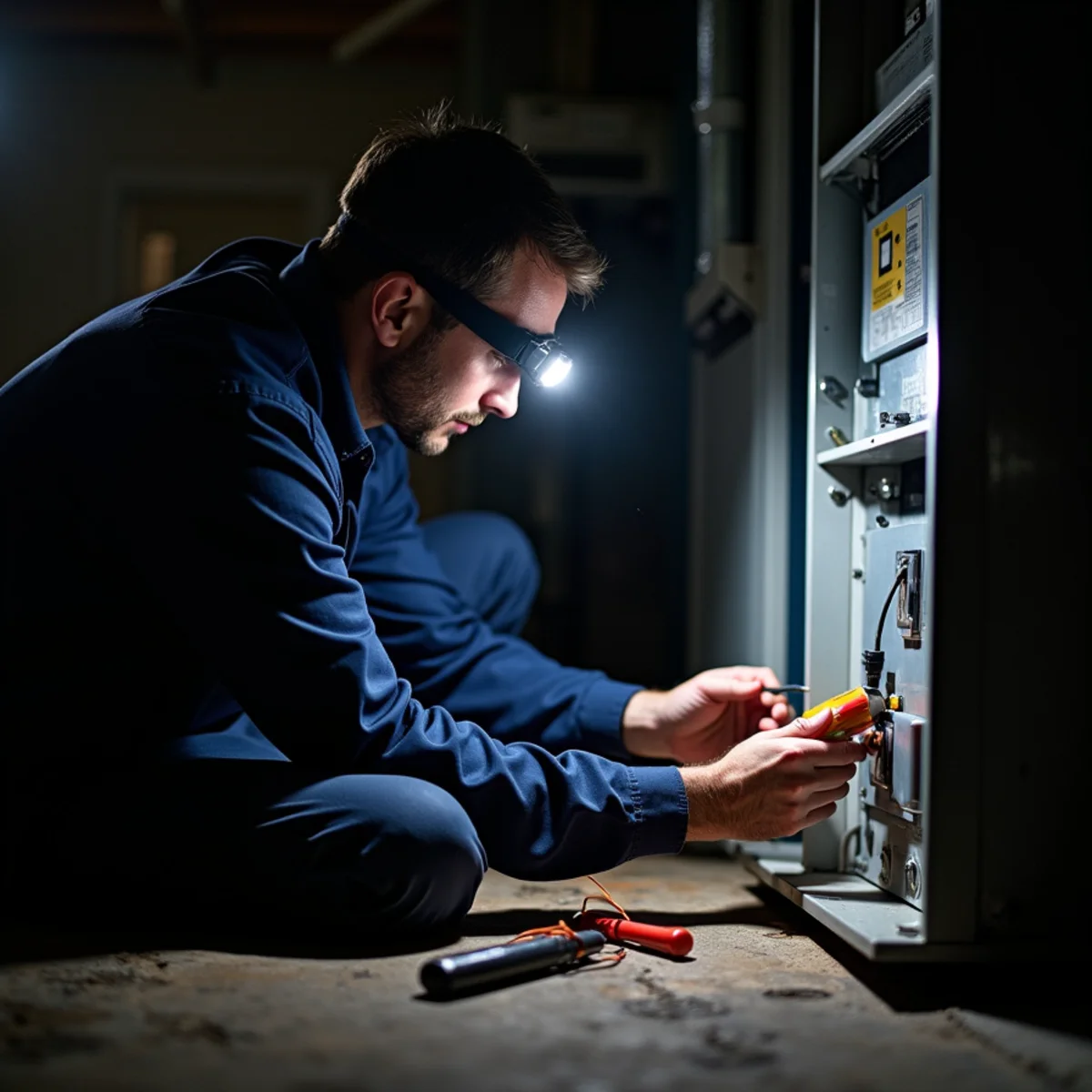 Close-up of 24/7 emergency hvac repair being carried out by a HVAC Mount Joy PA technician