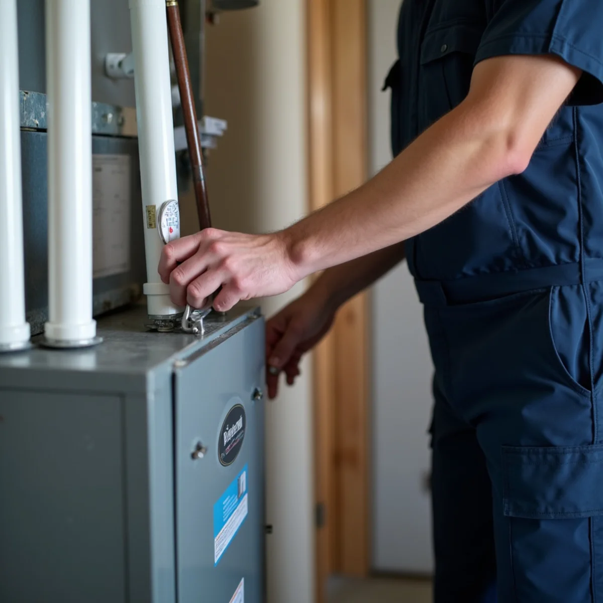 Close-up of furnace installation & replacement being carried out by a HVAC Mount Joy PA technician