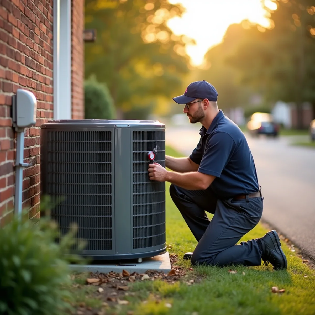 HVAC technician servicing a heating and cooling system in Mount Joy, PA