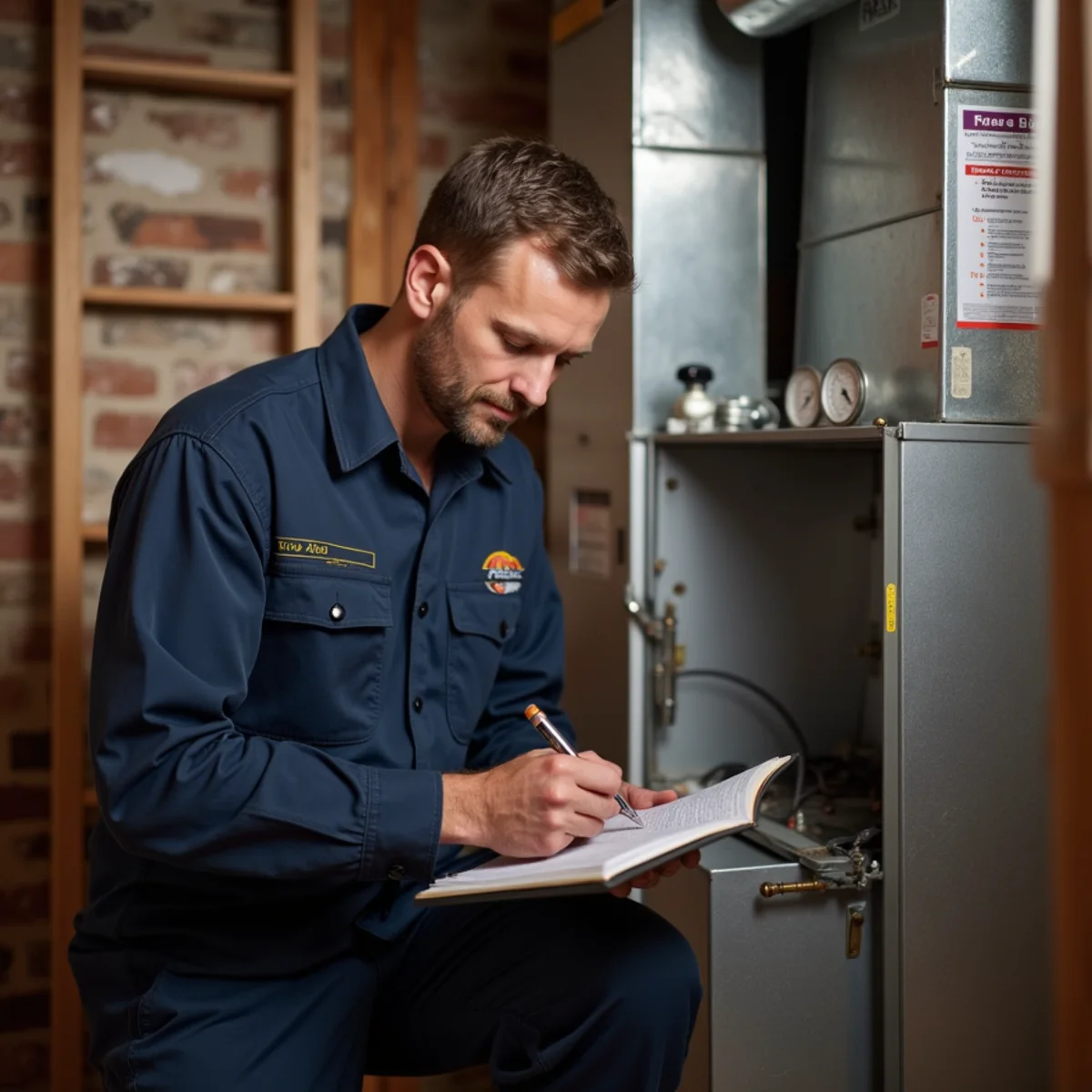 HVAC technician performing a seasonal furnace tune-up in Mount Joy, PA