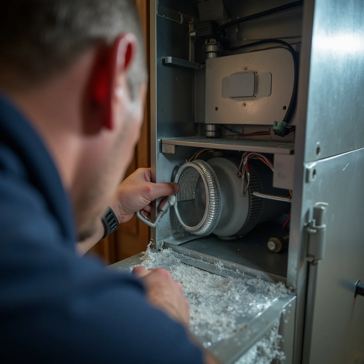 Close-up of indoor air quality solutions being carried out by a HVAC Mount Joy PA technician