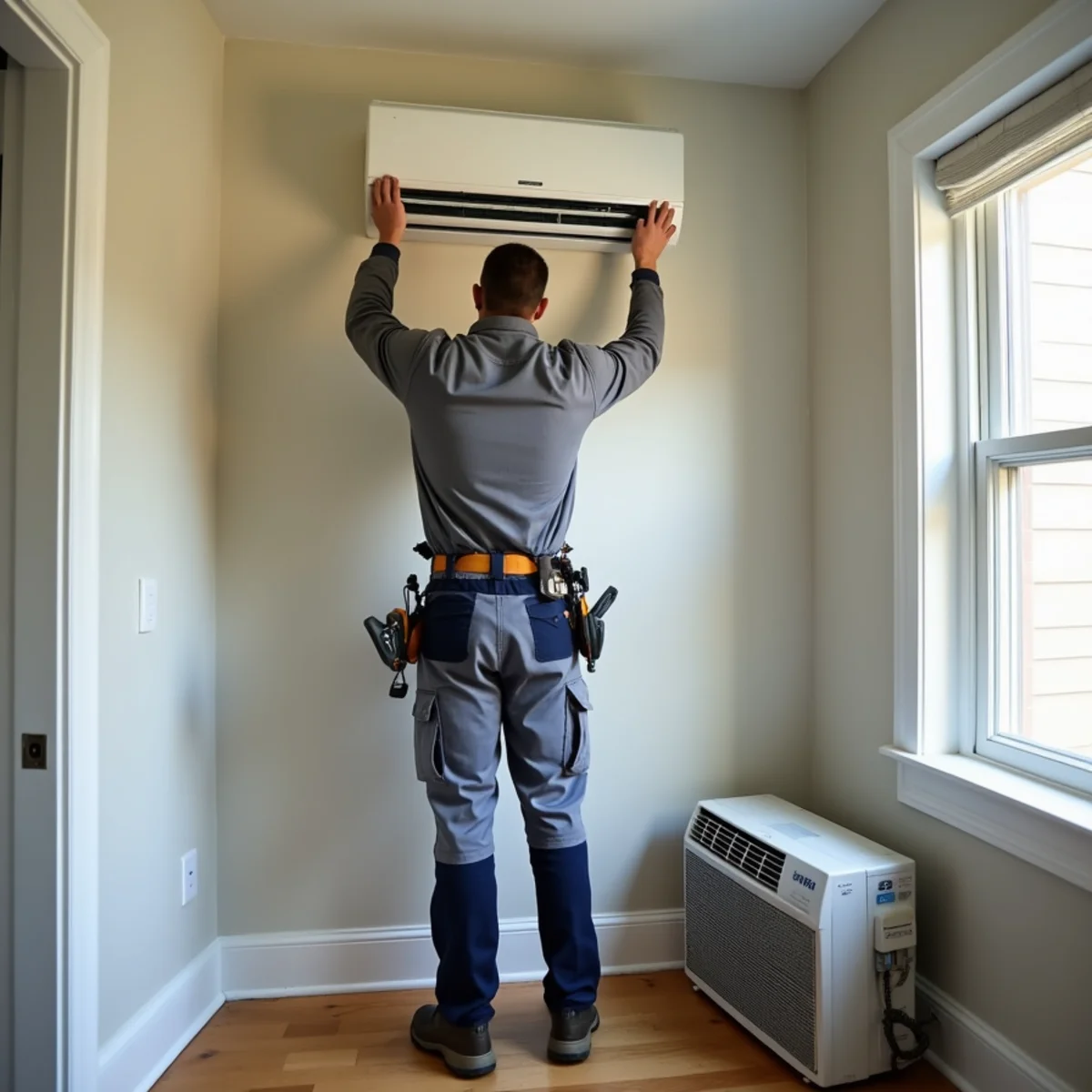 HVAC Mount Joy PA technician providing HVAC service at a home in West Main Street, PA