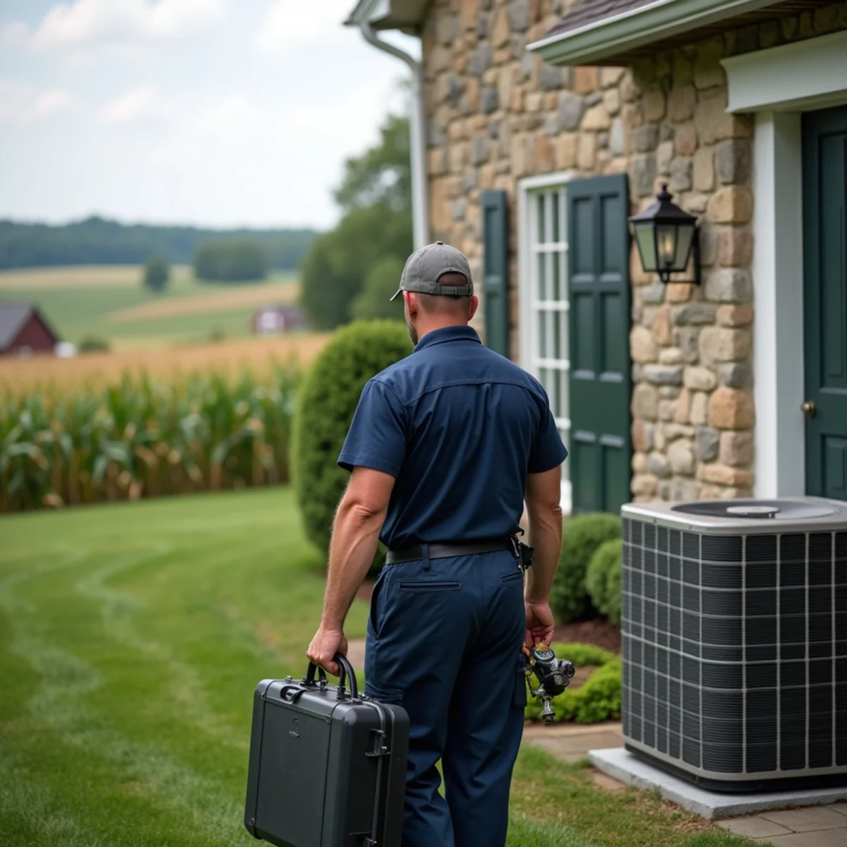 HVAC Mount Joy PA technician providing HVAC service at a home in Lancaster County, PA