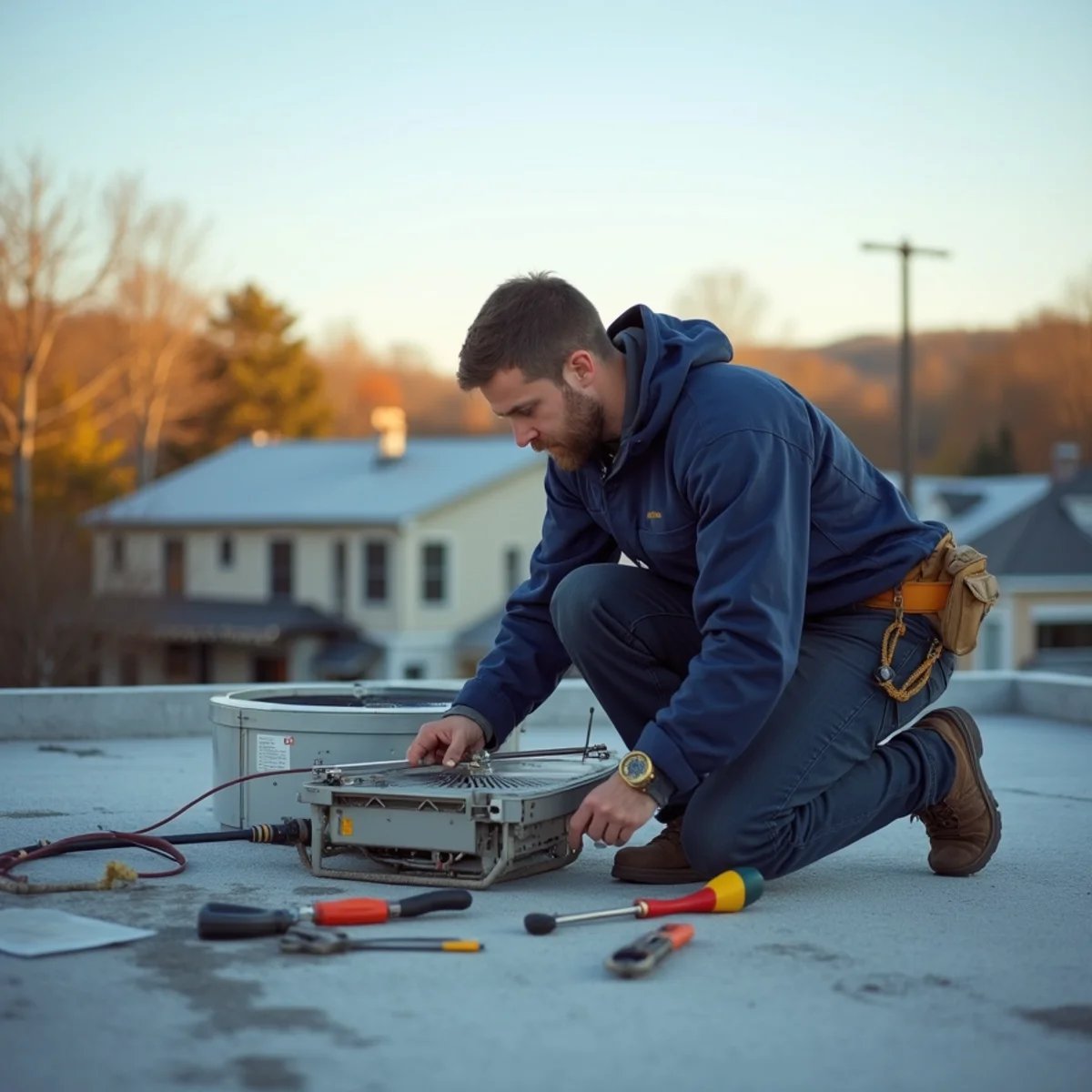 HVAC Mount Joy PA technician providing HVAC service at a home in New Holland, PA